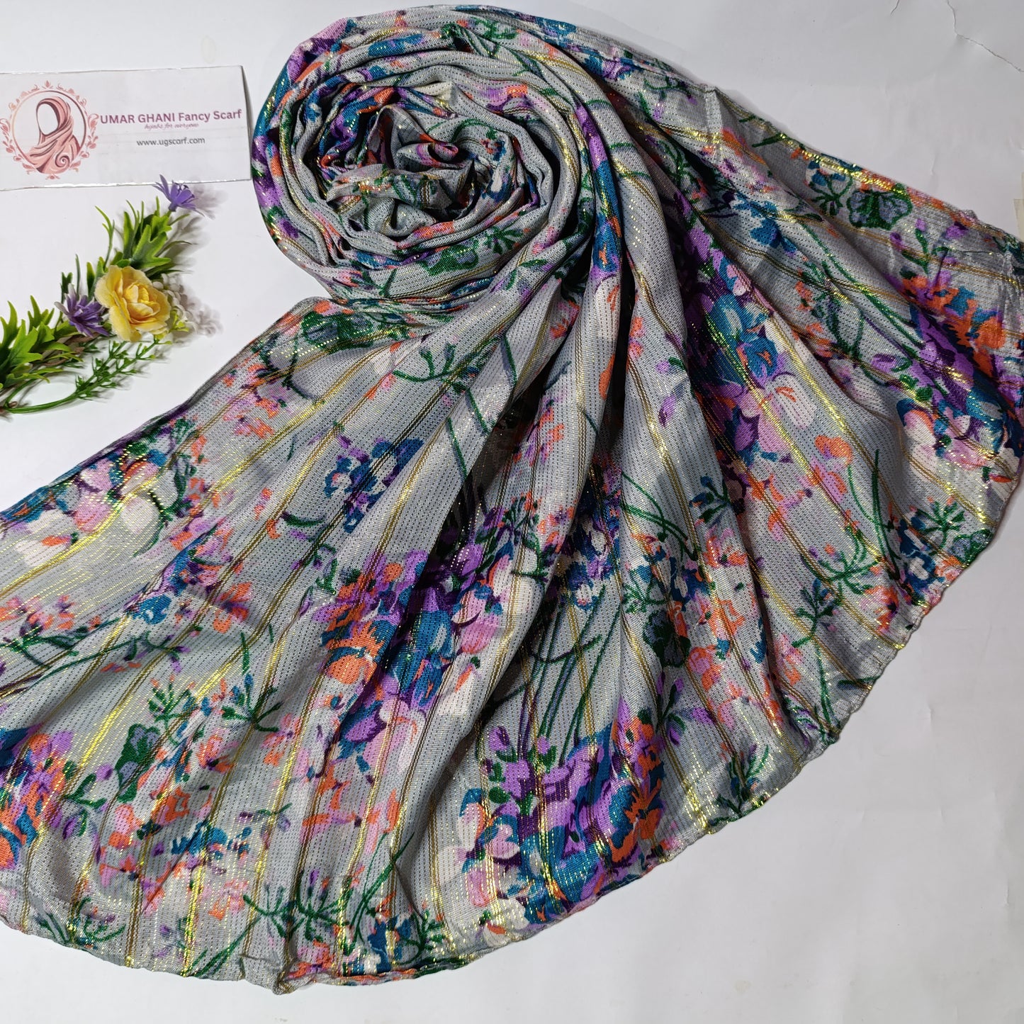 Imported Printed Zari Lawn Hijab Scarf