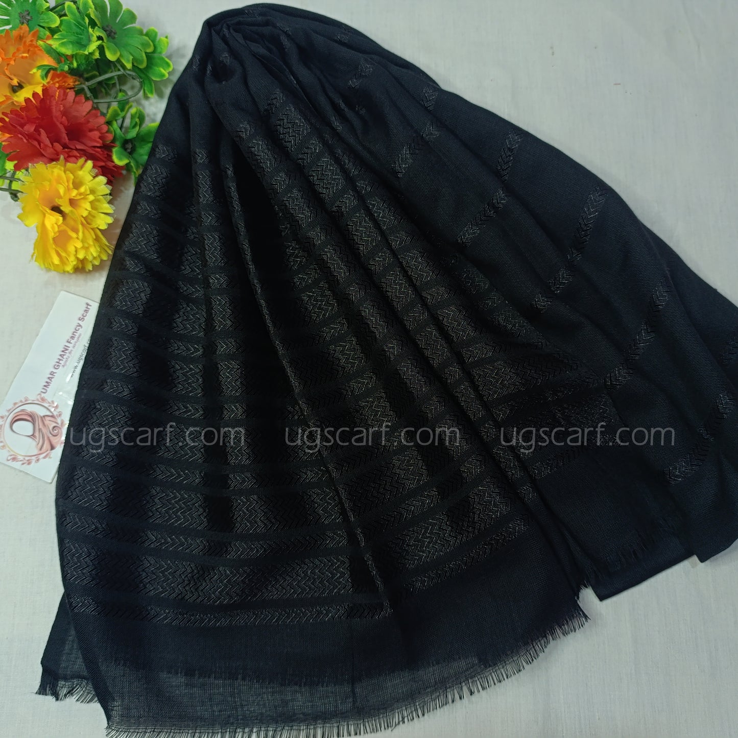 Black Lawn Khaddi Lining Hijab Scarf