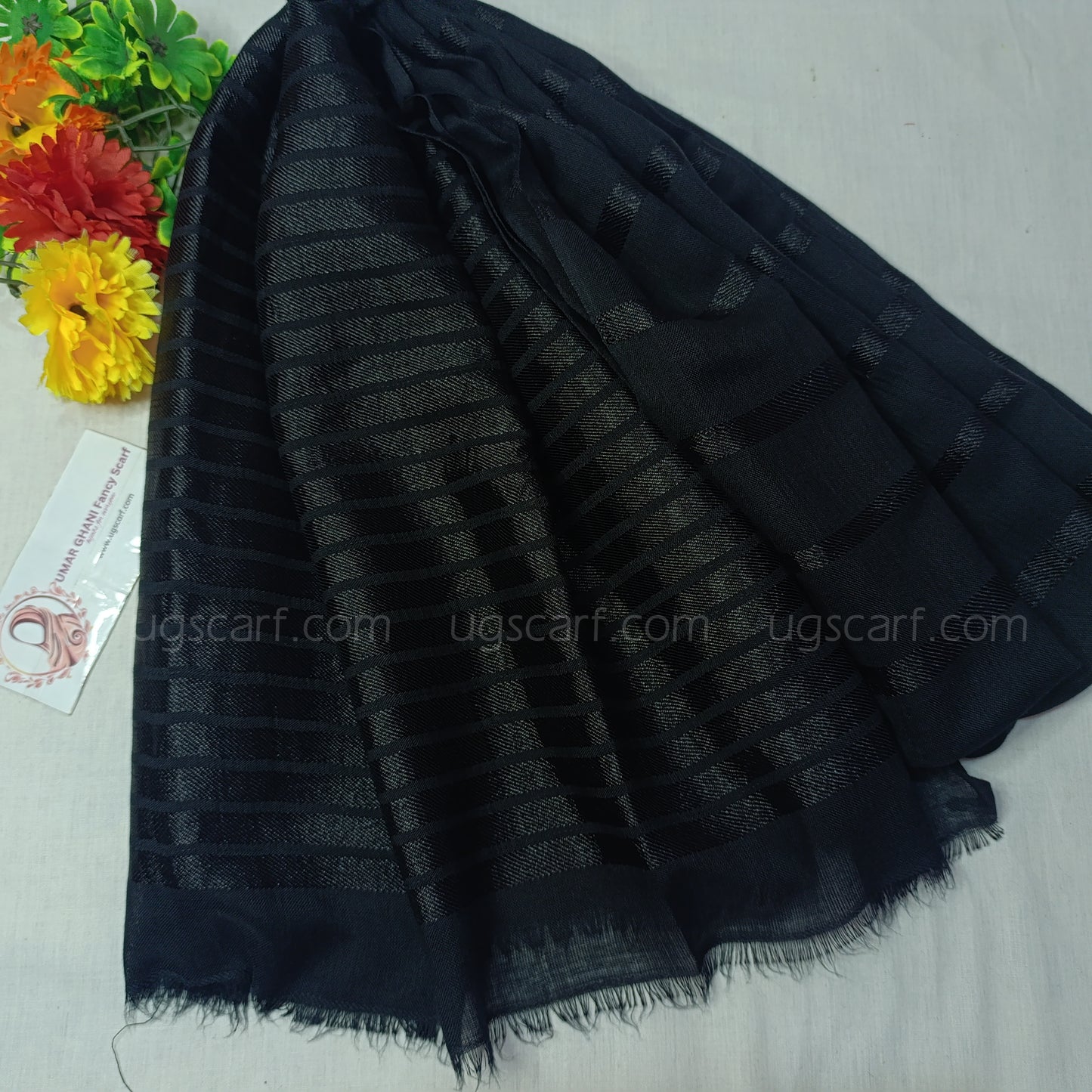 Black Lawn Khaddi Lining Hijab Scarf