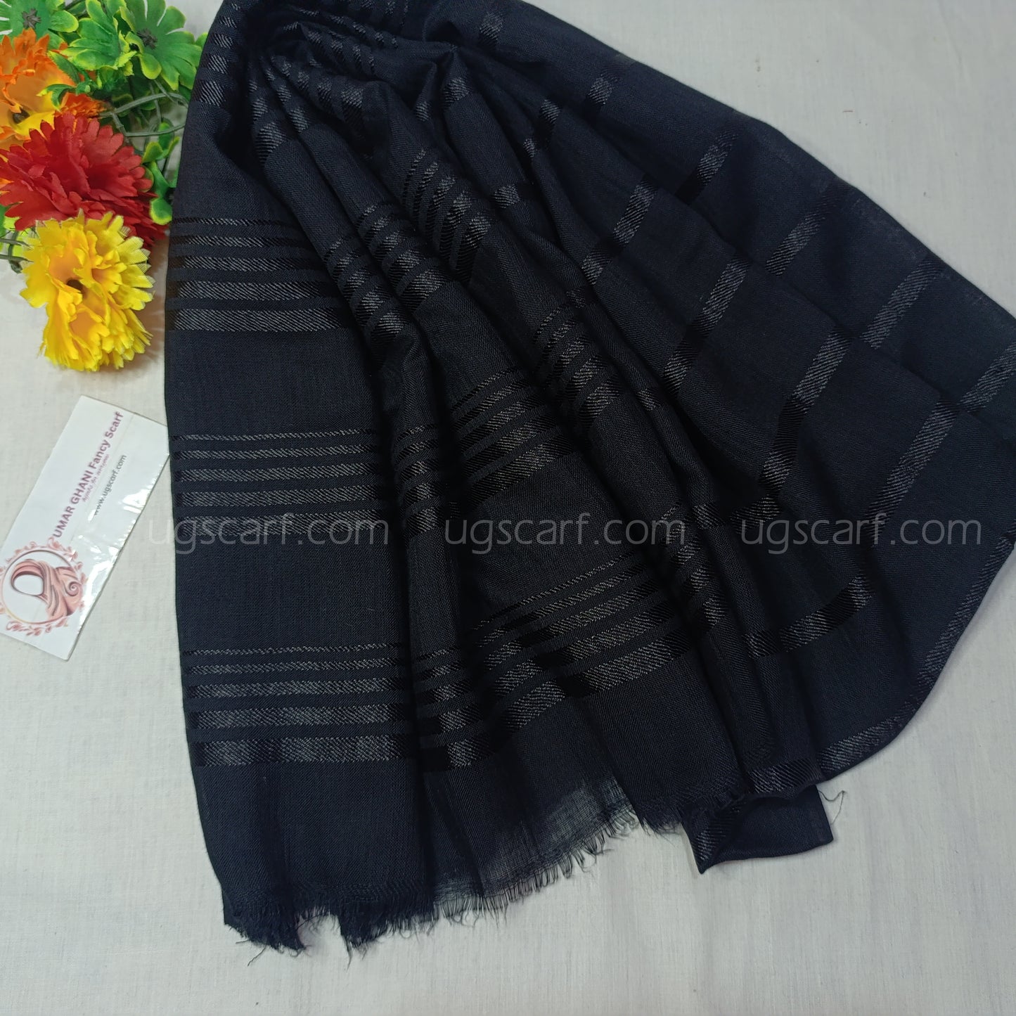 Black Lawn Khaddi Lining Hijab Scarf