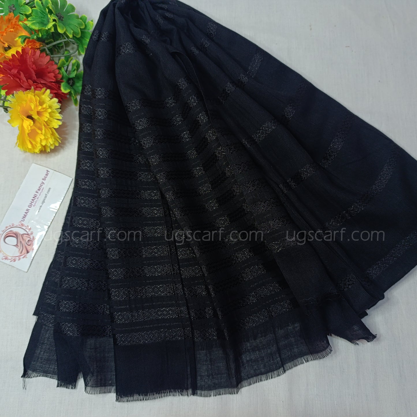 Black Lawn Khaddi Lining Hijab Scarf