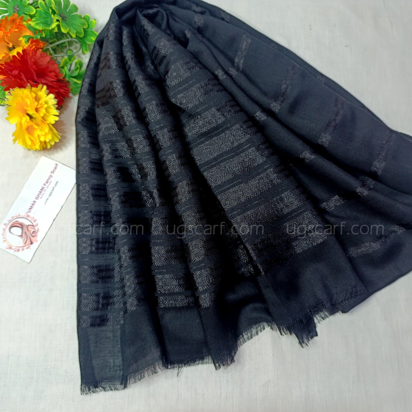 Black Lawn Khaddi Lining Hijab Scarf
