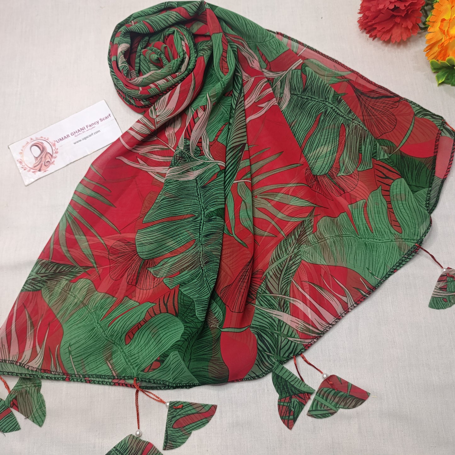 Premium Printed Georgette Heart Tussles Hijab Scarf