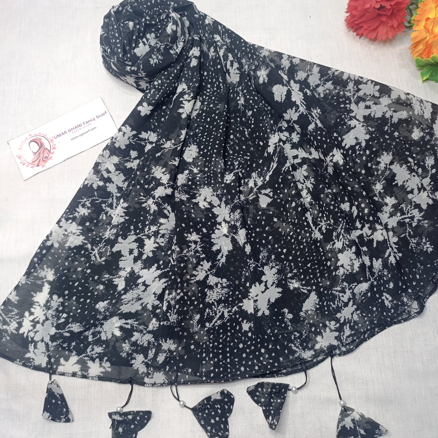 Premium Printed Georgette Heart Tussles Hijab Scarf