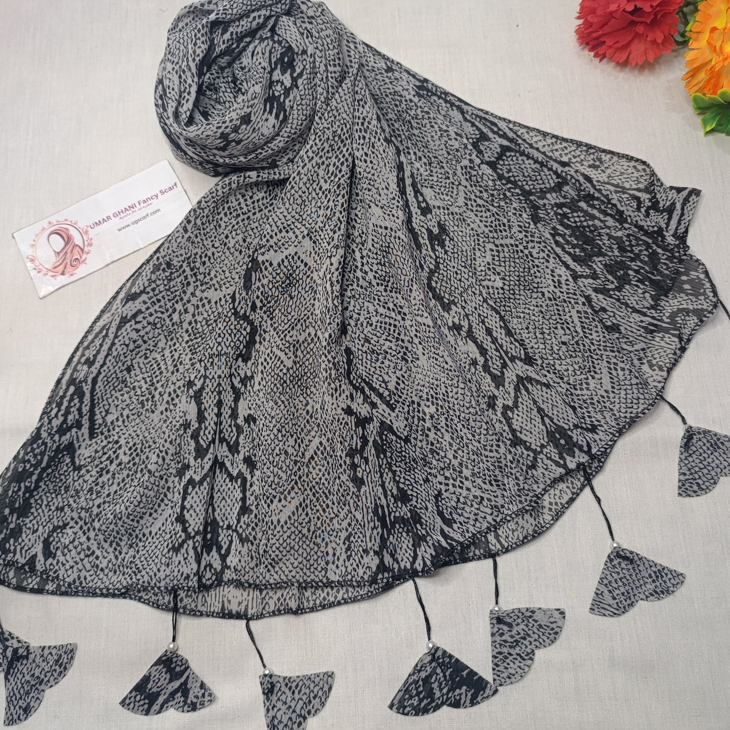 Premium Printed Georgette Heart Tussles Hijab Scarf