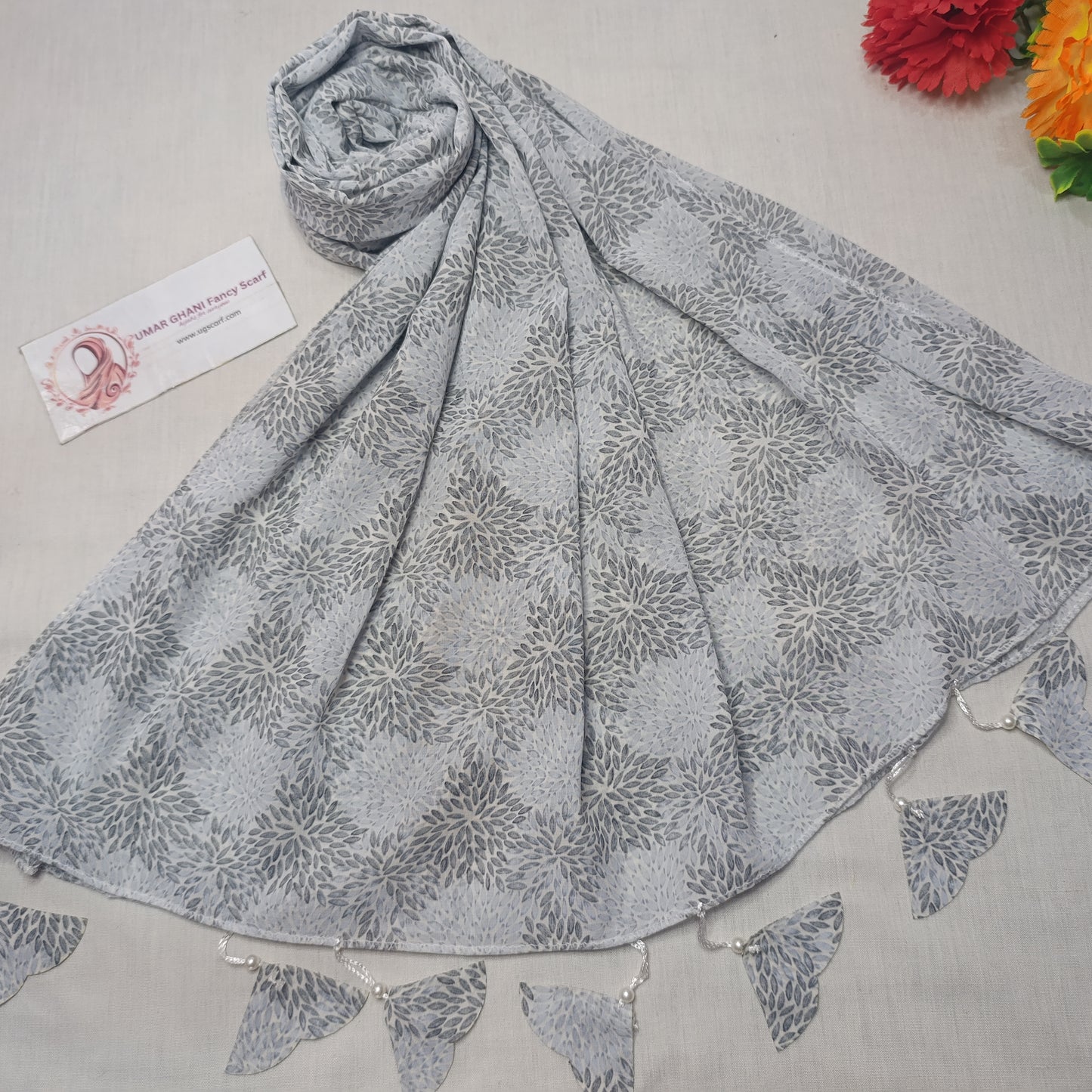 Premium Printed Georgette Heart Tussles Hijab Scarf