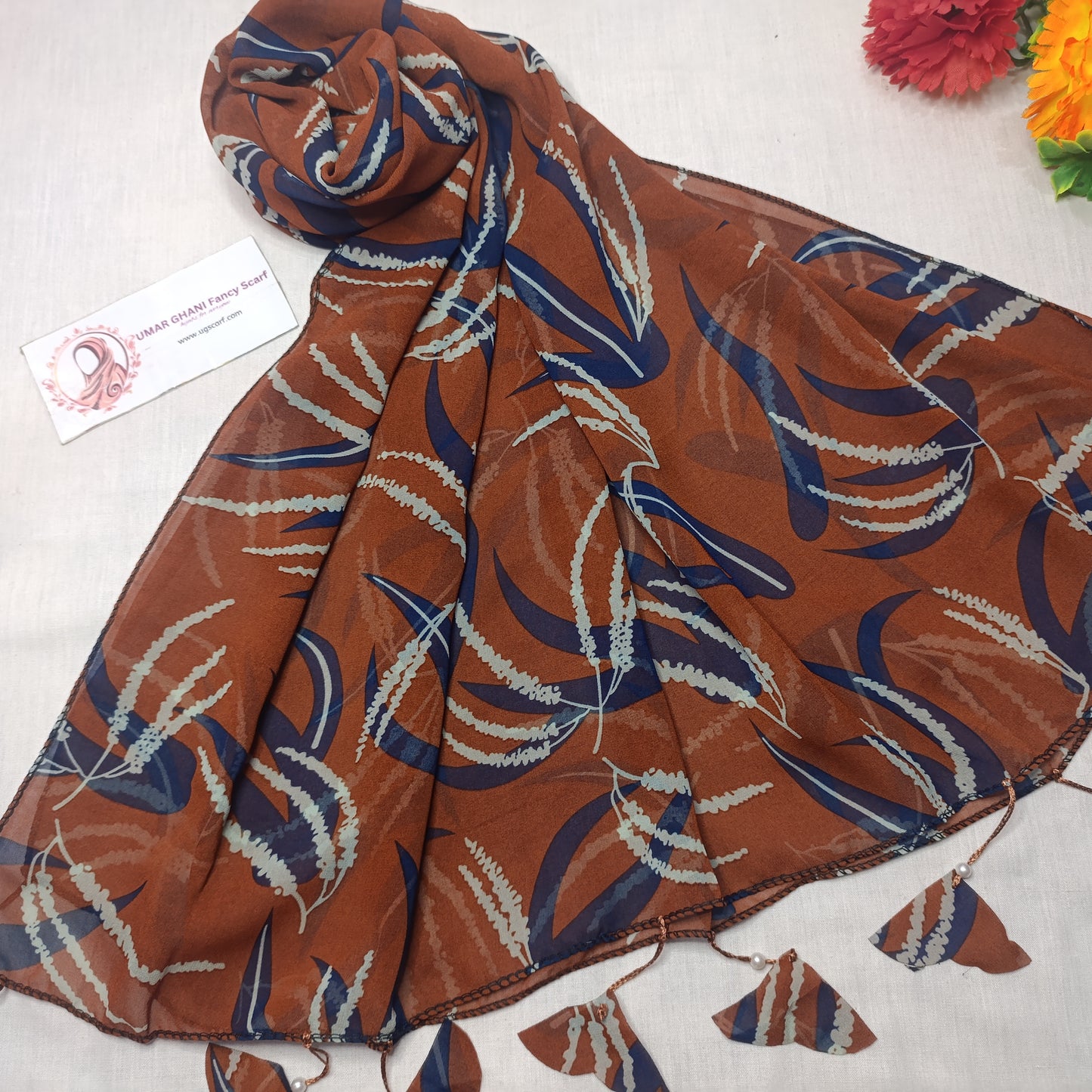 Premium Printed Georgette Heart Tussles Hijab Scarf