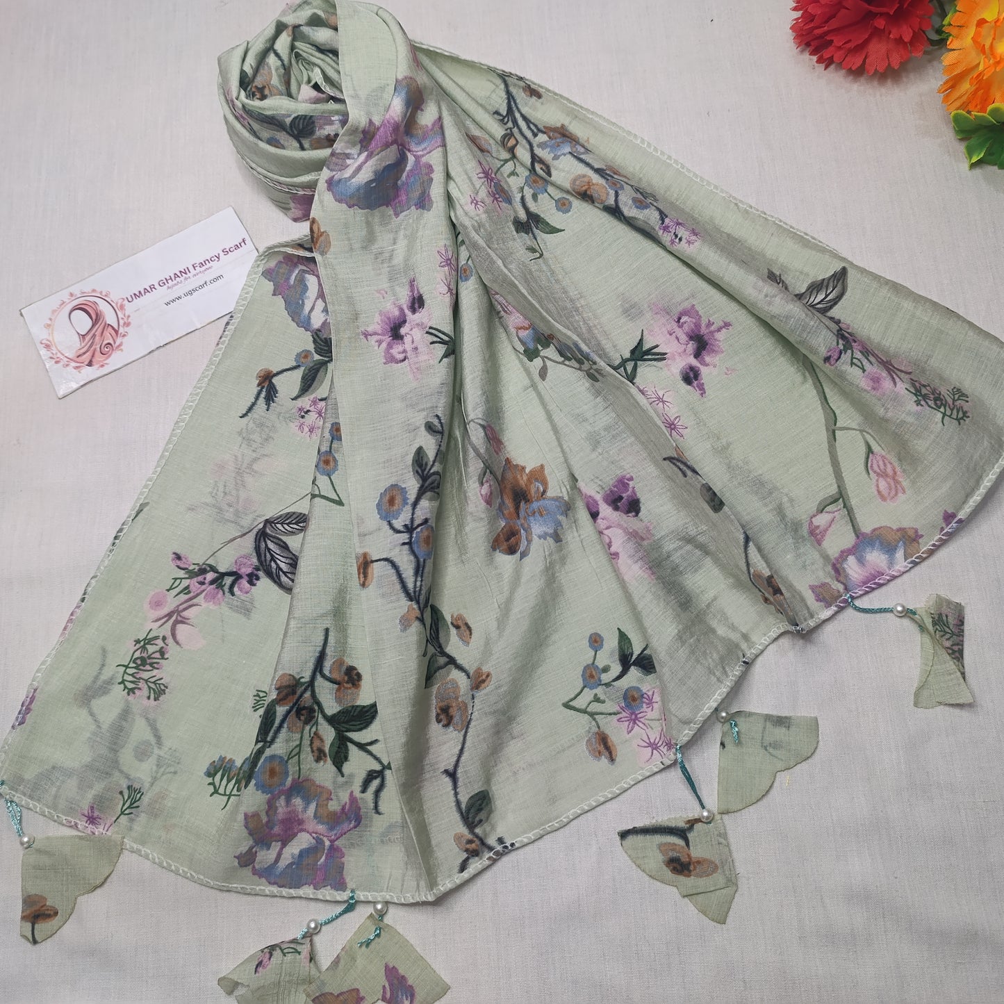 Premium Printed Georgette Heart Tussles Hijab Scarf