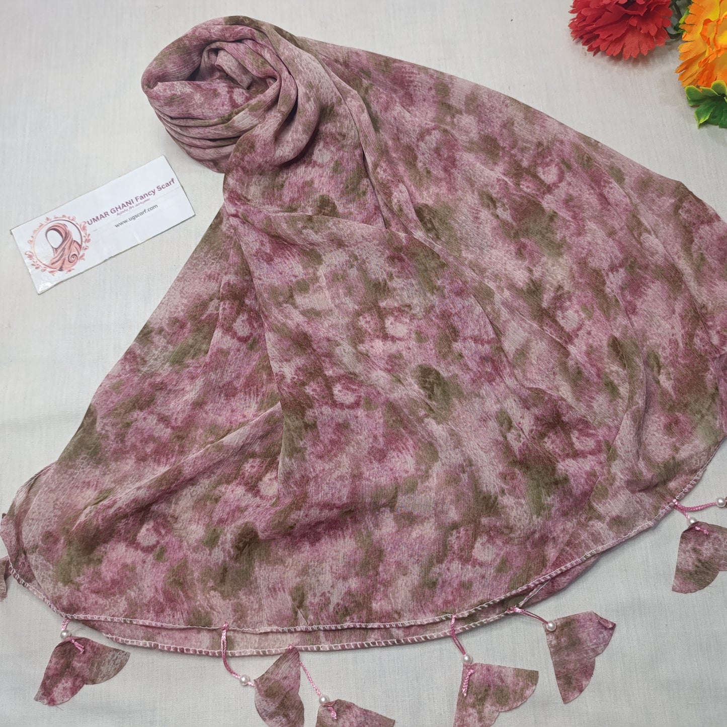 Premium Printed Georgette Heart Tussles Hijab Scarf