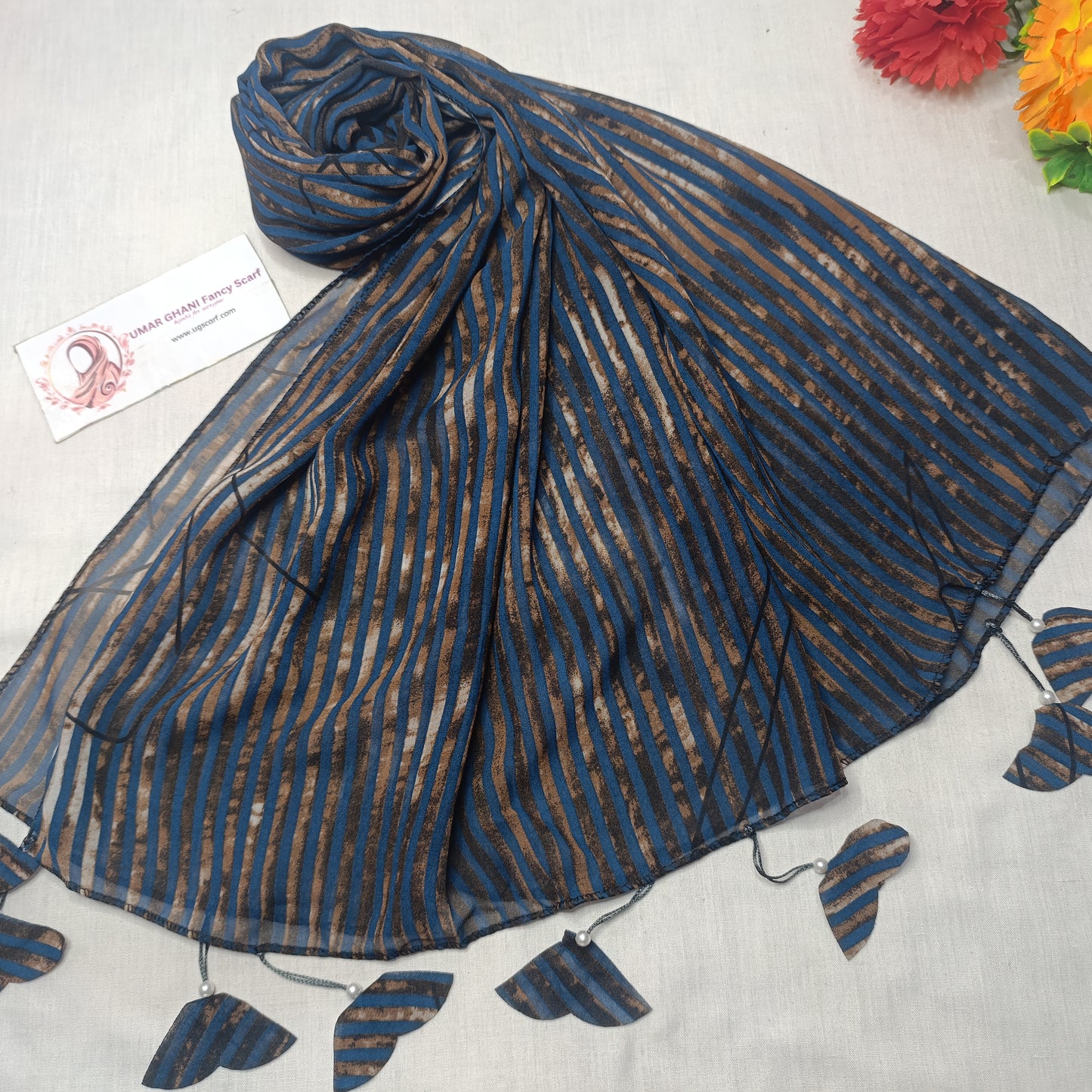 Premium Printed Georgette Heart Tussles Hijab Scarf