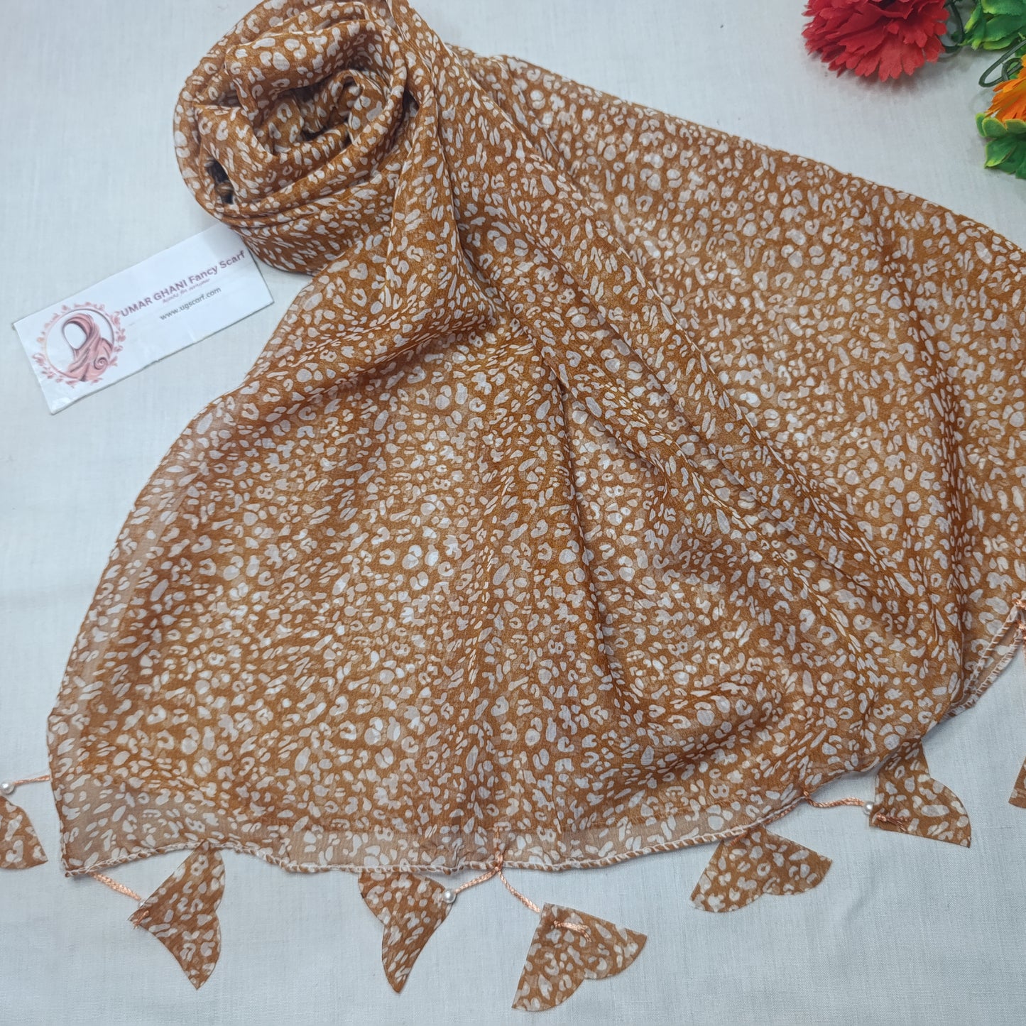 Premium Printed Georgette Heart Tussles Hijab Scarf