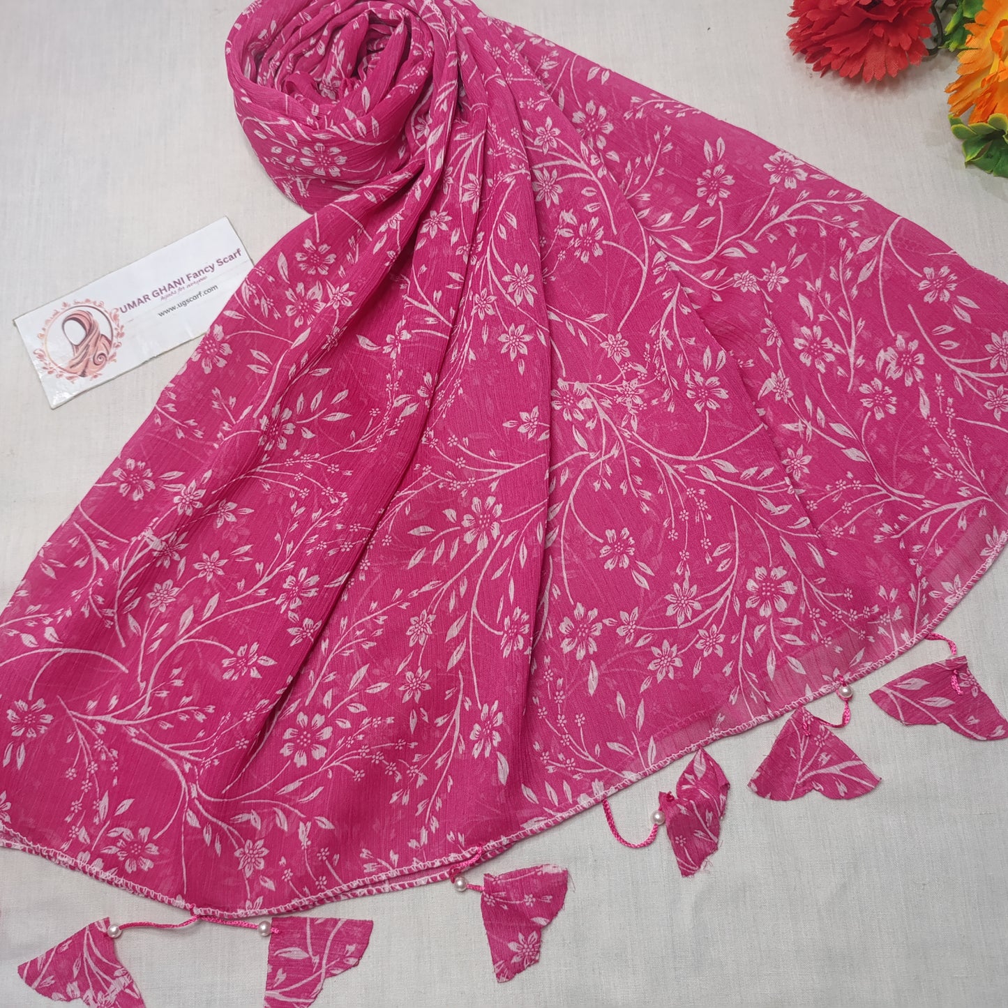 Premium Printed Georgette Heart Tussles Hijab Scarf