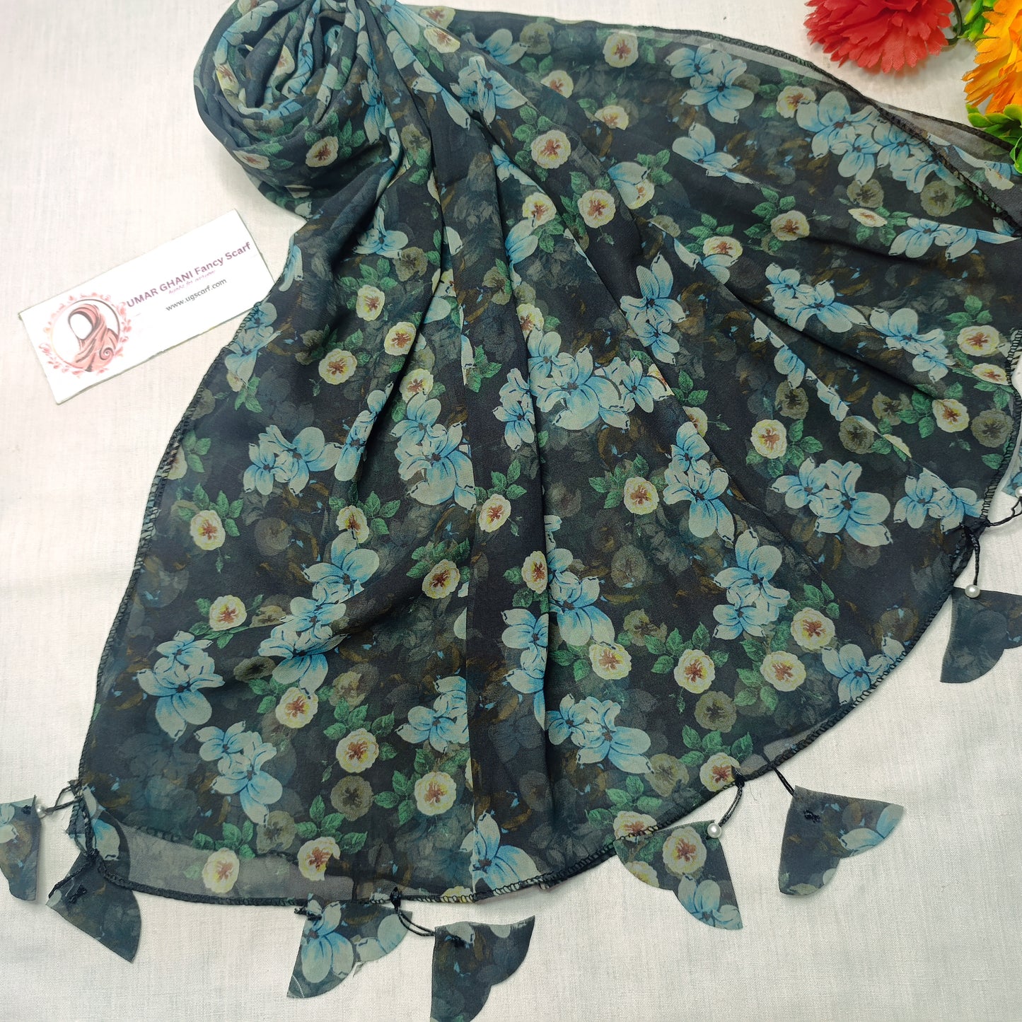 Premium Printed Georgette Heart Tussles Hijab Scarf