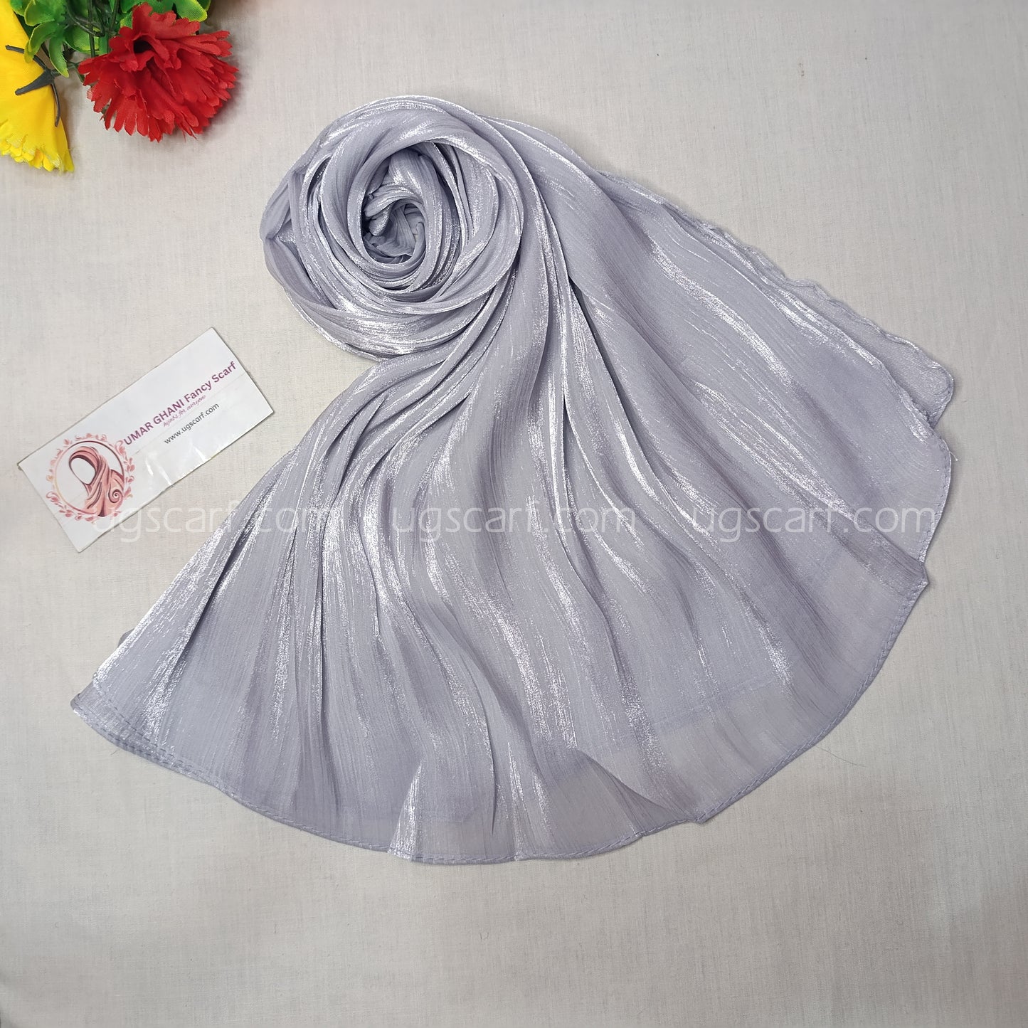 Plain Shimmer Wrinkle Silk Hijab Scarf
