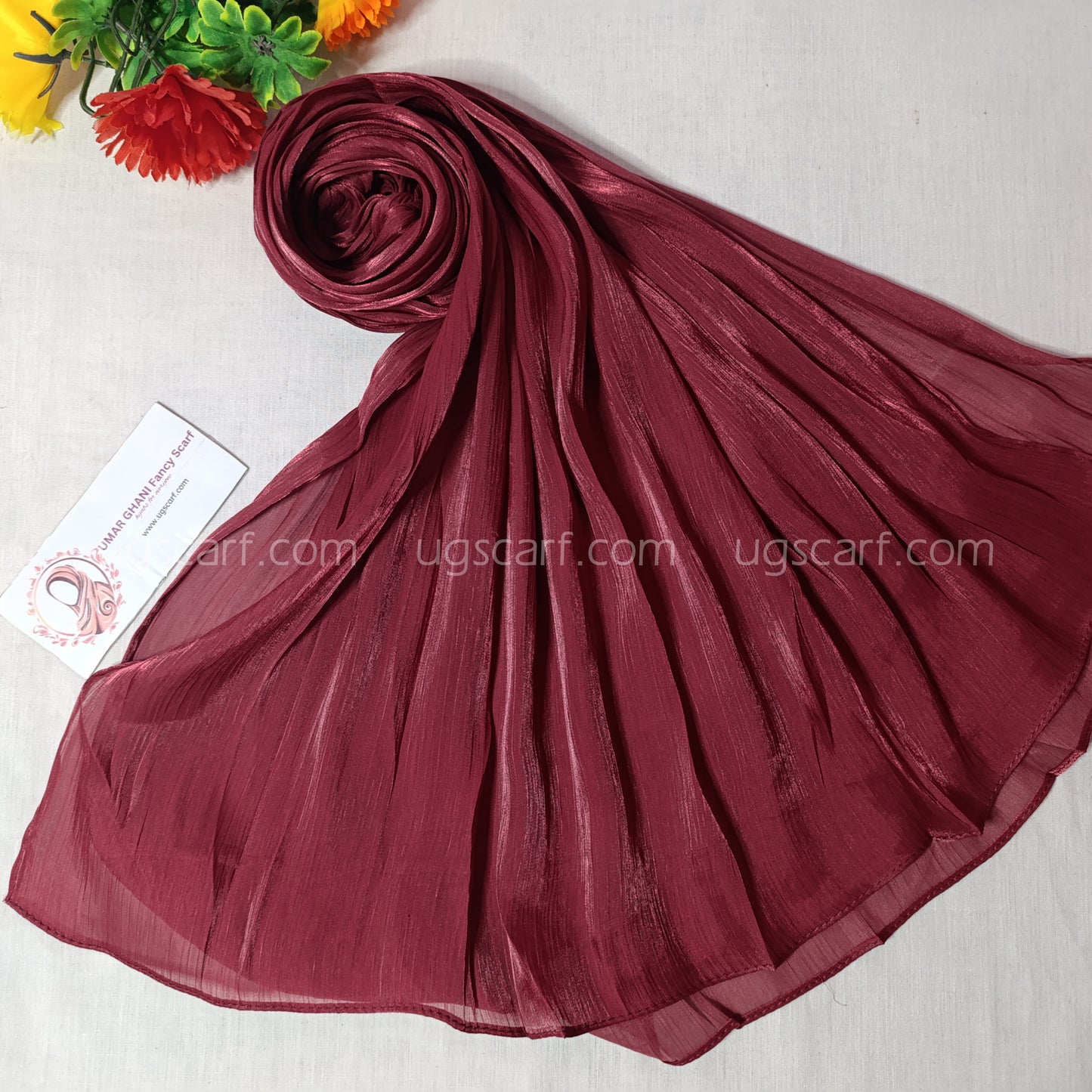 Plain Shimmer Wrinkle Silk Hijab Scarf