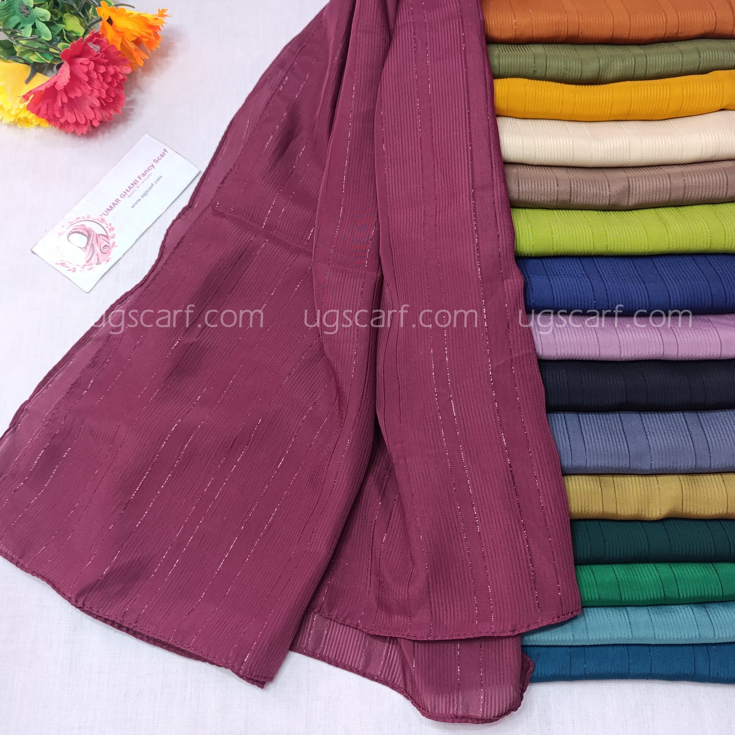 Chiffon Georgette Shiny Fancy Strips Hijab Scarf