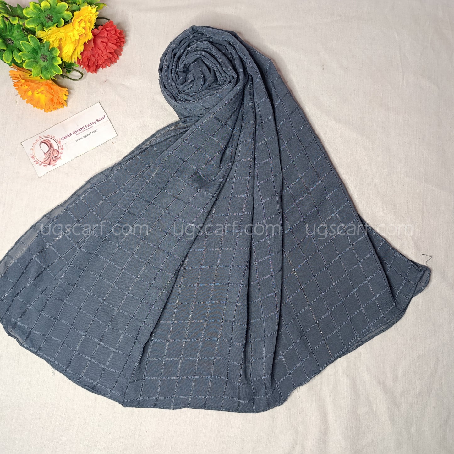 Chiffon Georgette Shiny Fancy Check Hijab Scarf