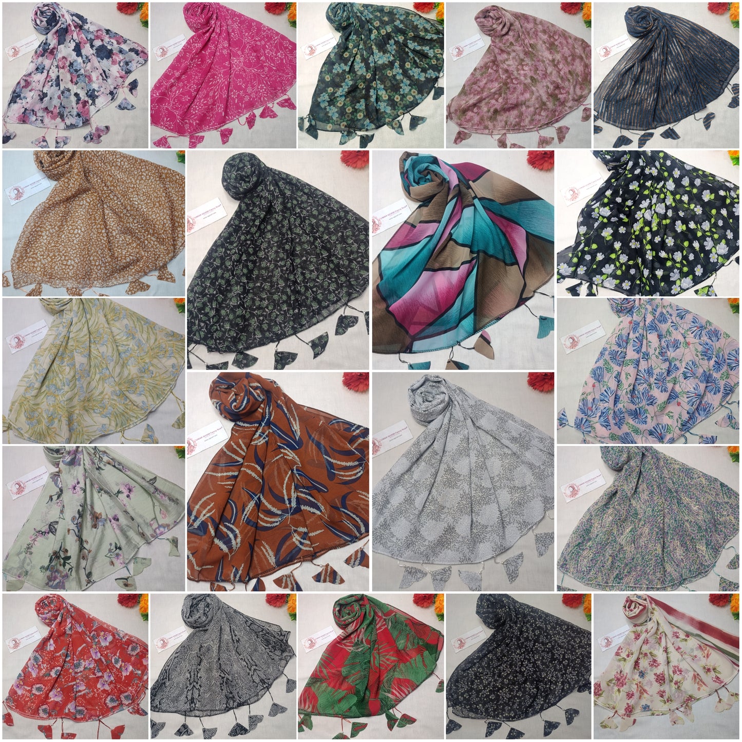 Premium Printed Georgette Heart Tussles Hijab Scarf
