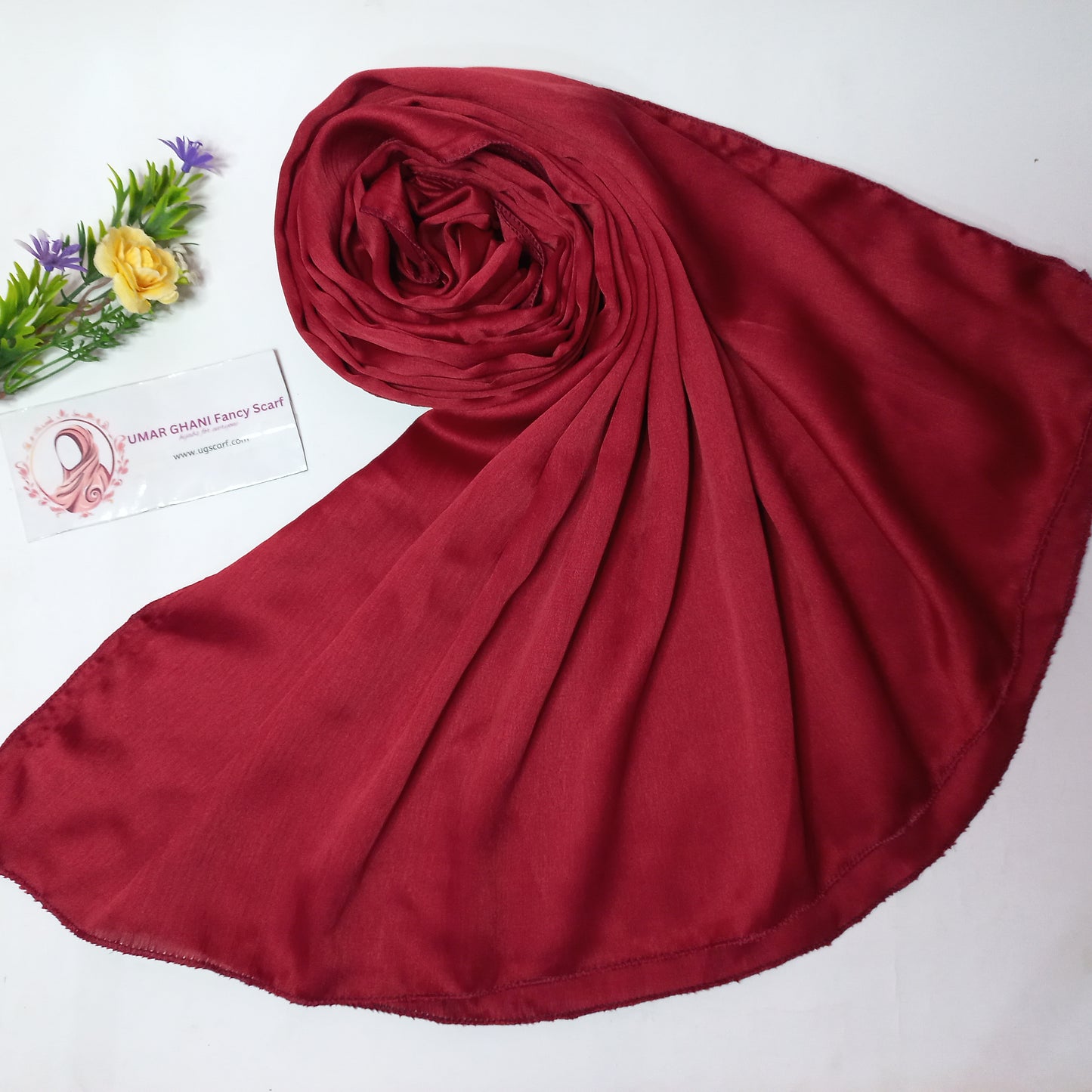 Plain Crinkle Silk/Satin Silk Maroon Hijab Scarf
