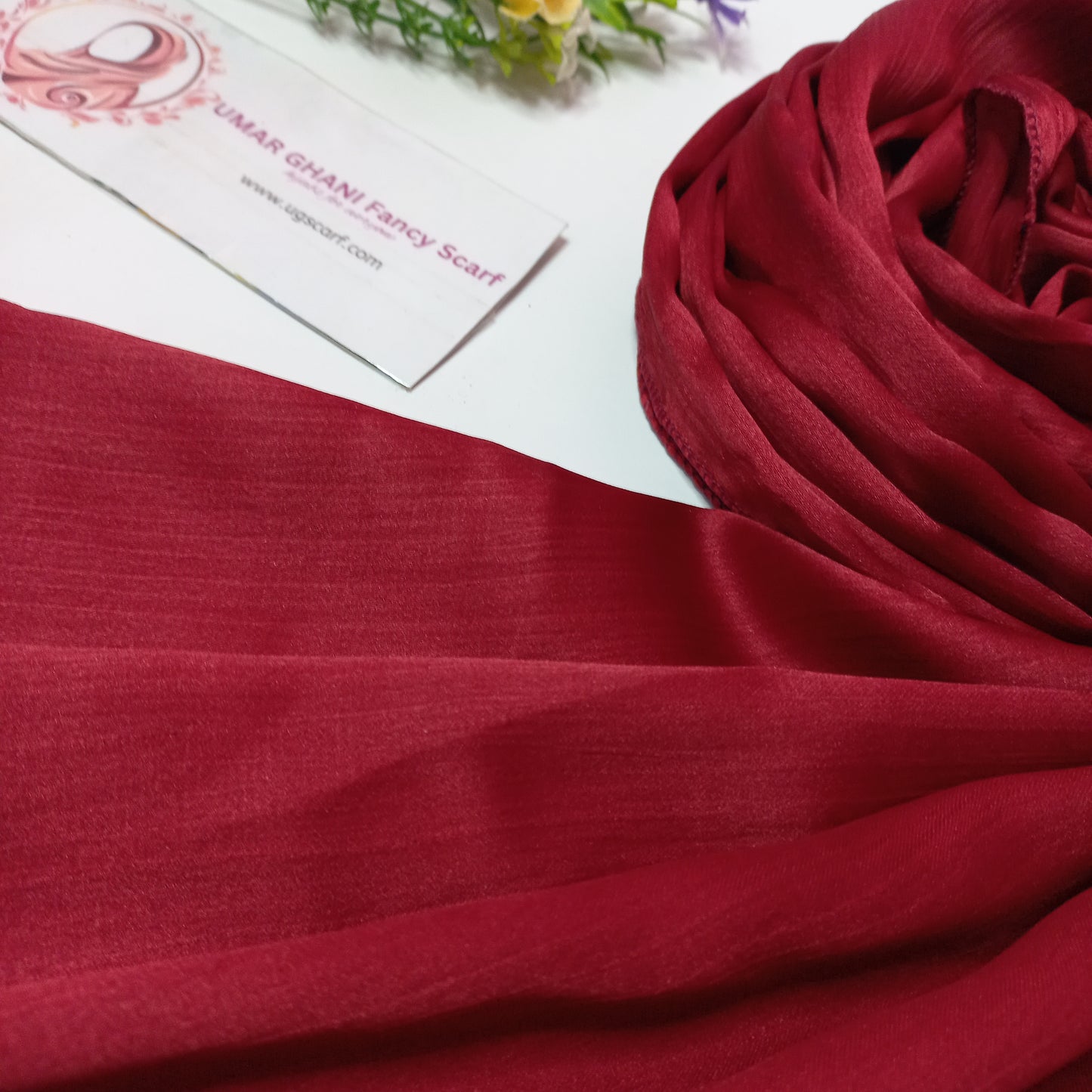 Plain Crinkle Silk/Satin Silk Maroon Hijab Scarf