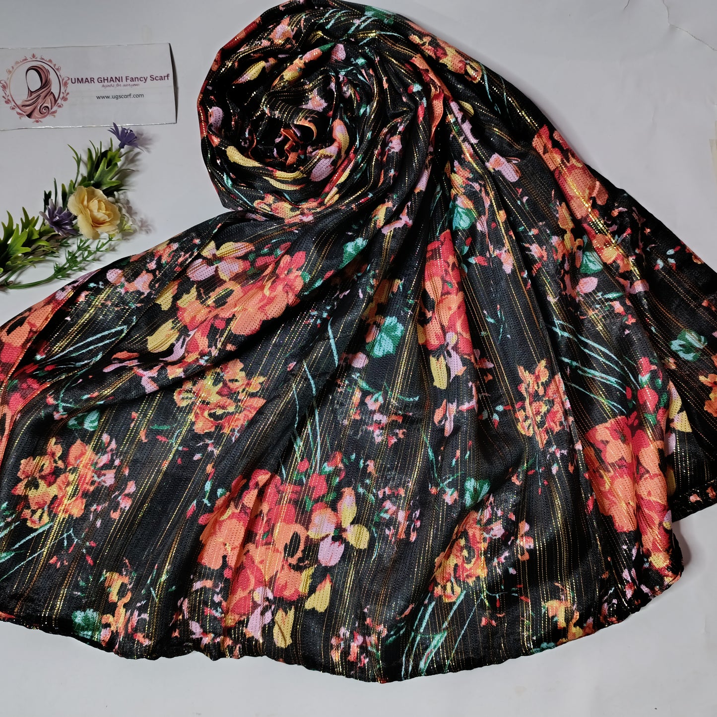 Imported Printed Zari Lawn Hijab Scarf