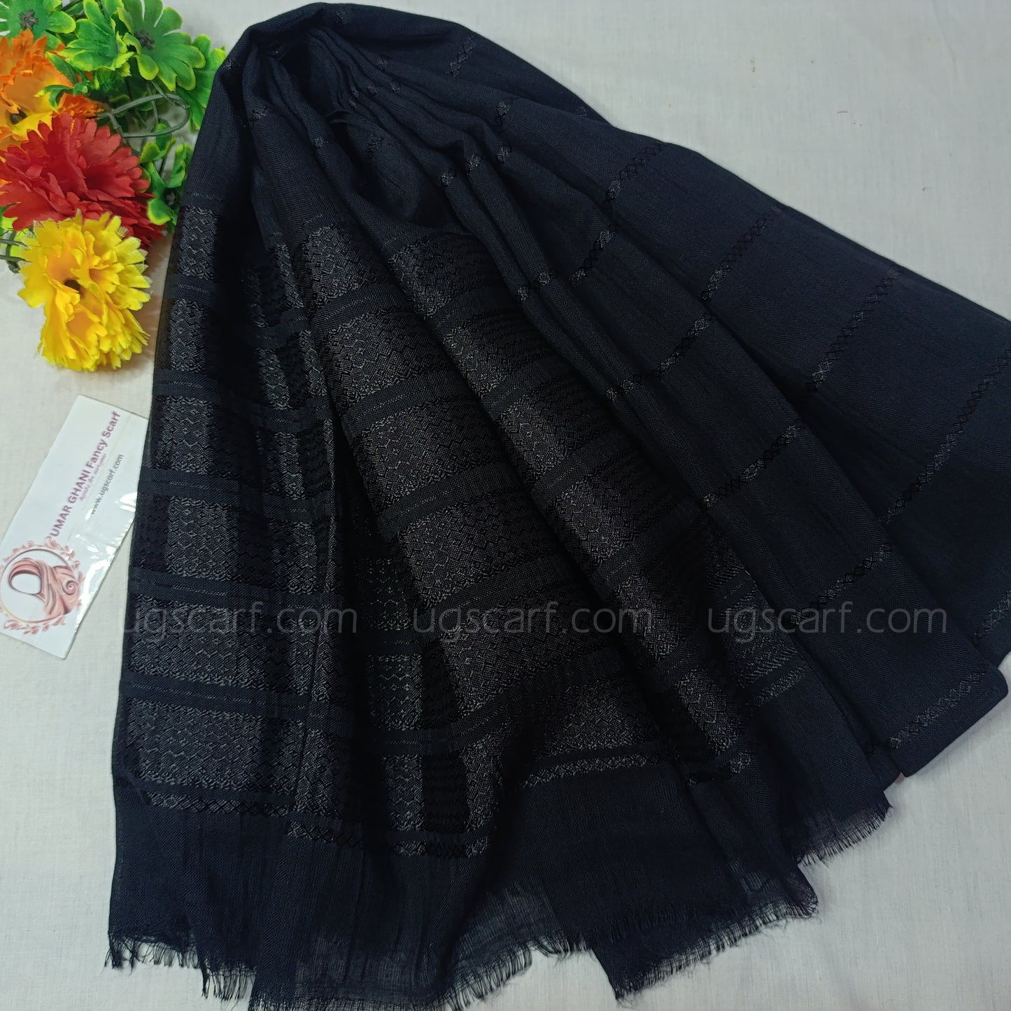 Black Lawn Khaddi Lining Hijab Scarf