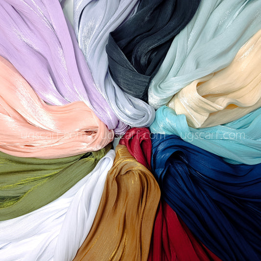 Plain Shimmer Wrinkle Silk Hijab Scarf