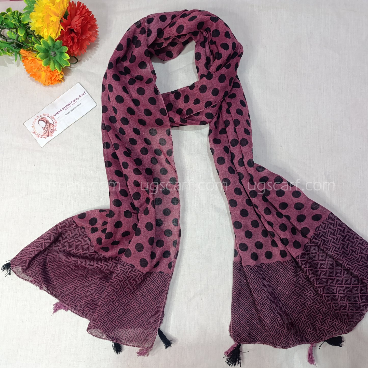 Lawn Black Dot Print Tussles Hijab Scarf