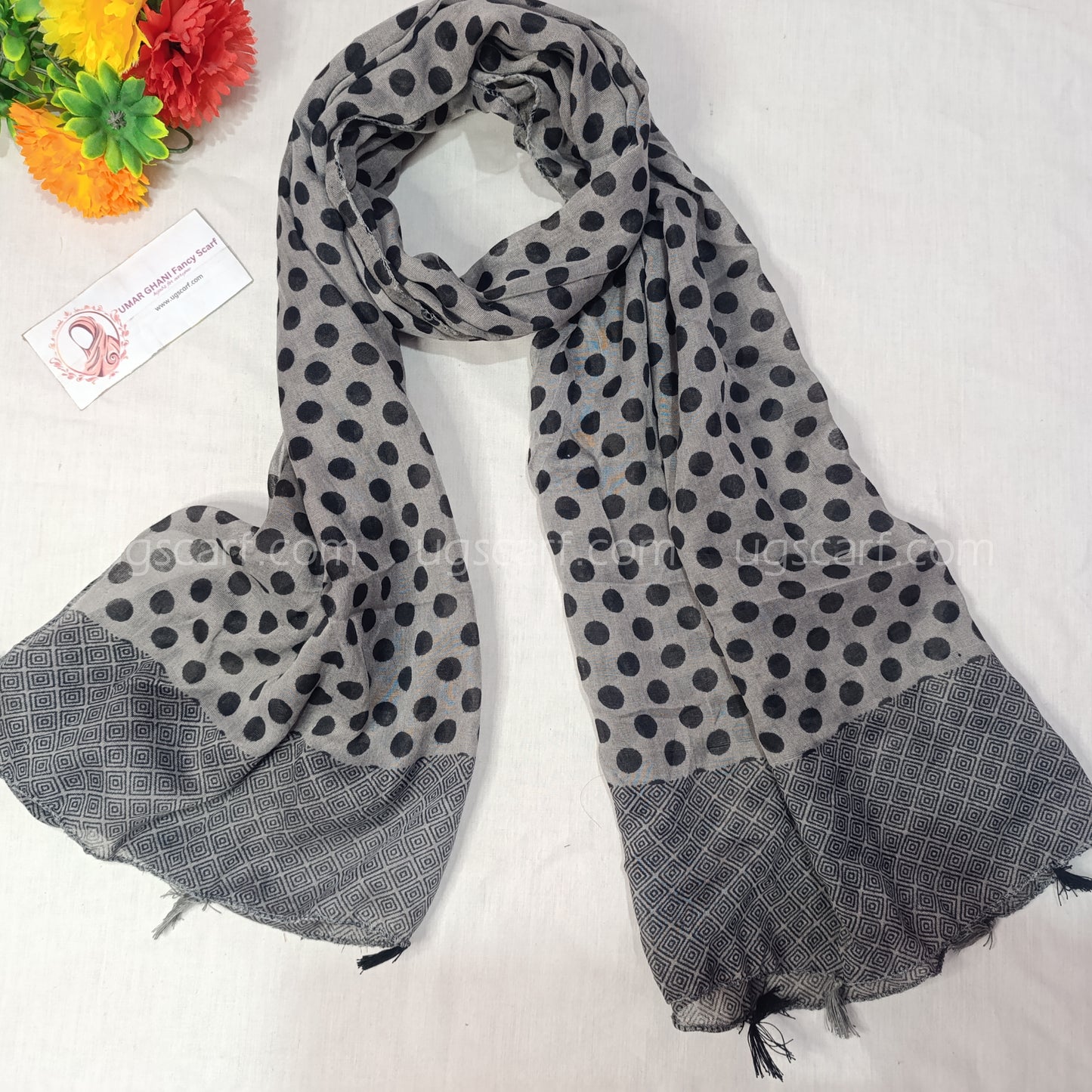Lawn Black Dot Print Tussles Hijab Scarf