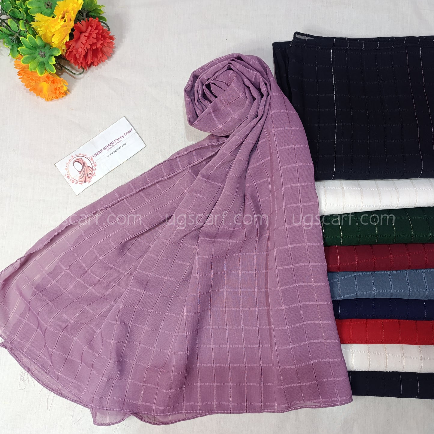 Chiffon Georgette Shiny Fancy Check Hijab Scarf