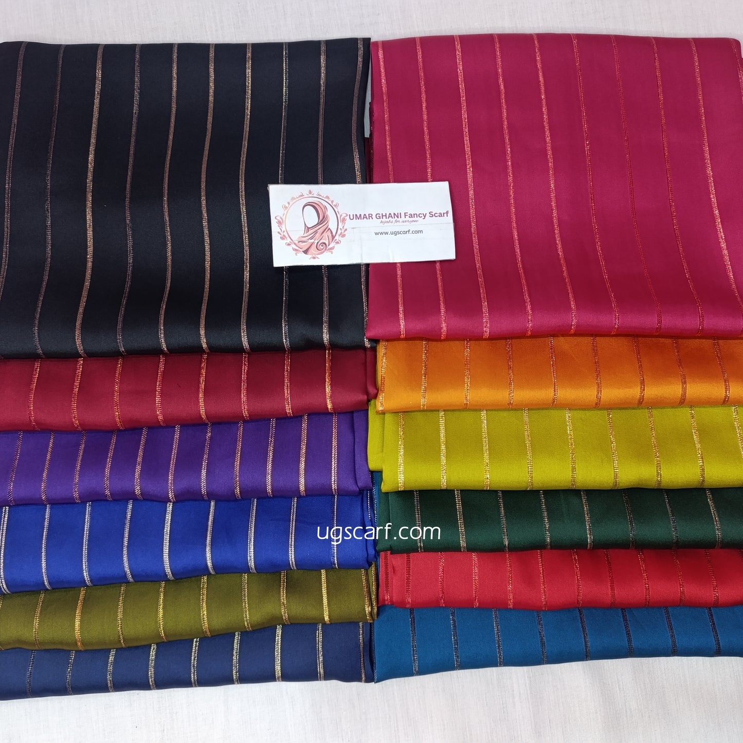 Premium Satin Silk Fancy Hijab Scarf, Metallic Striped Shimmer Stole