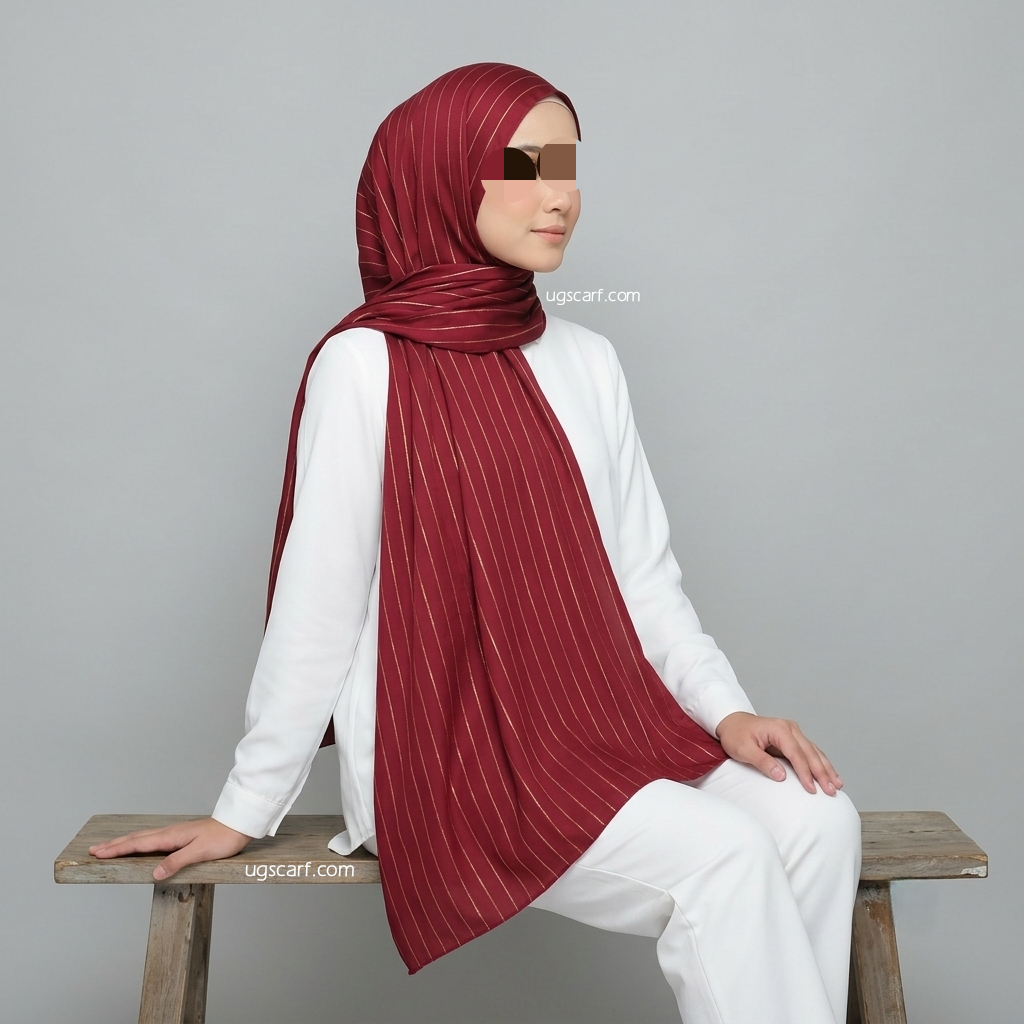 Premium Satin Silk Fancy Hijab Scarf, Metallic Striped Shimmer Stole