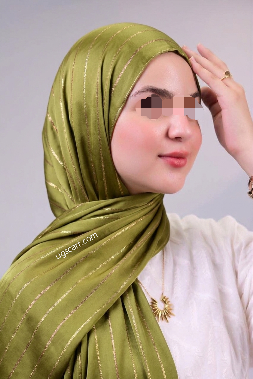 Premium Satin Silk Fancy Hijab Scarf, Metallic Striped Shimmer Stole