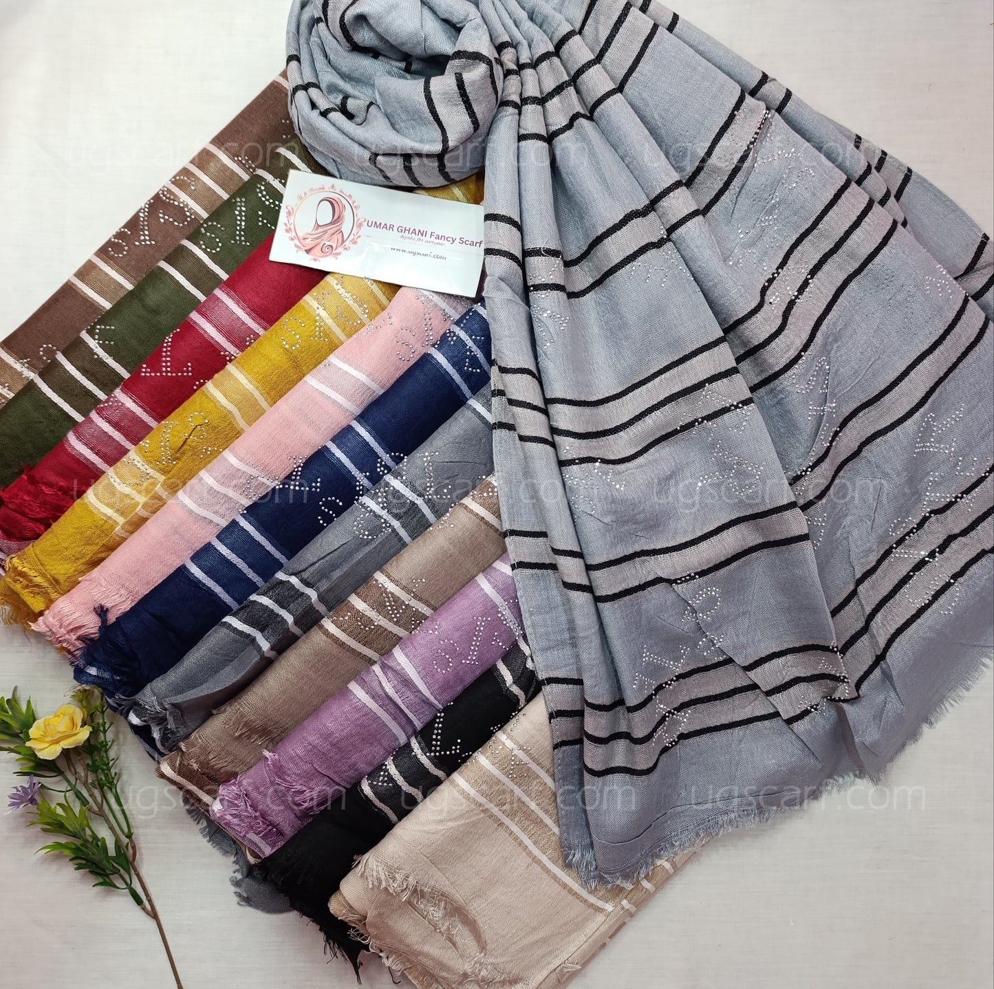 Soft Textured Cotton Stole with Subtle Rhinestone Details
