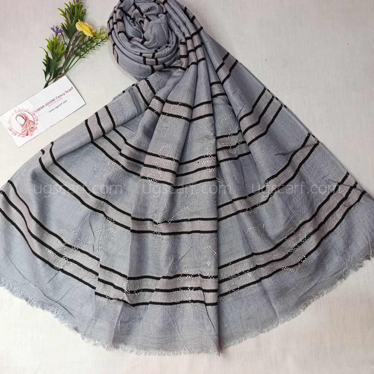 Soft Textured Cotton Stole with Subtle Rhinestone Details