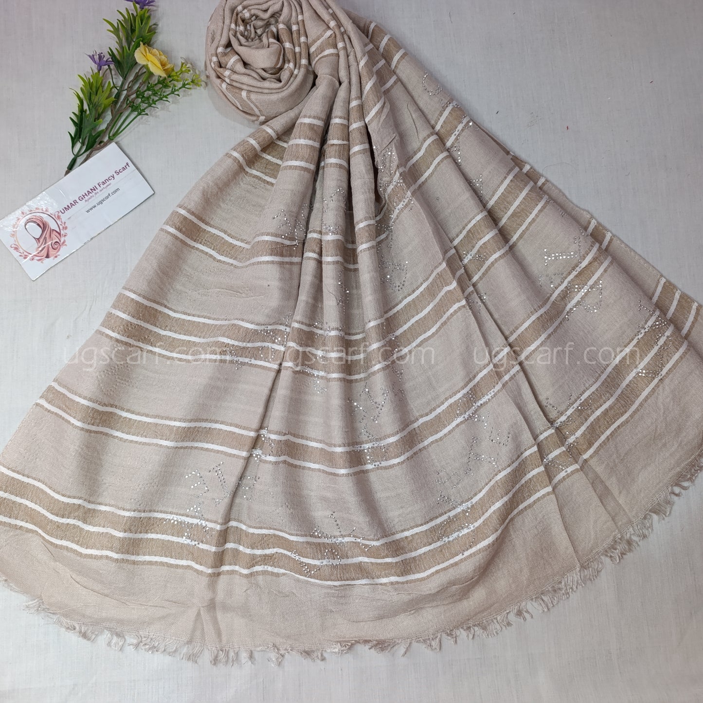 Soft Textured Cotton Stole with Subtle Rhinestone Details
