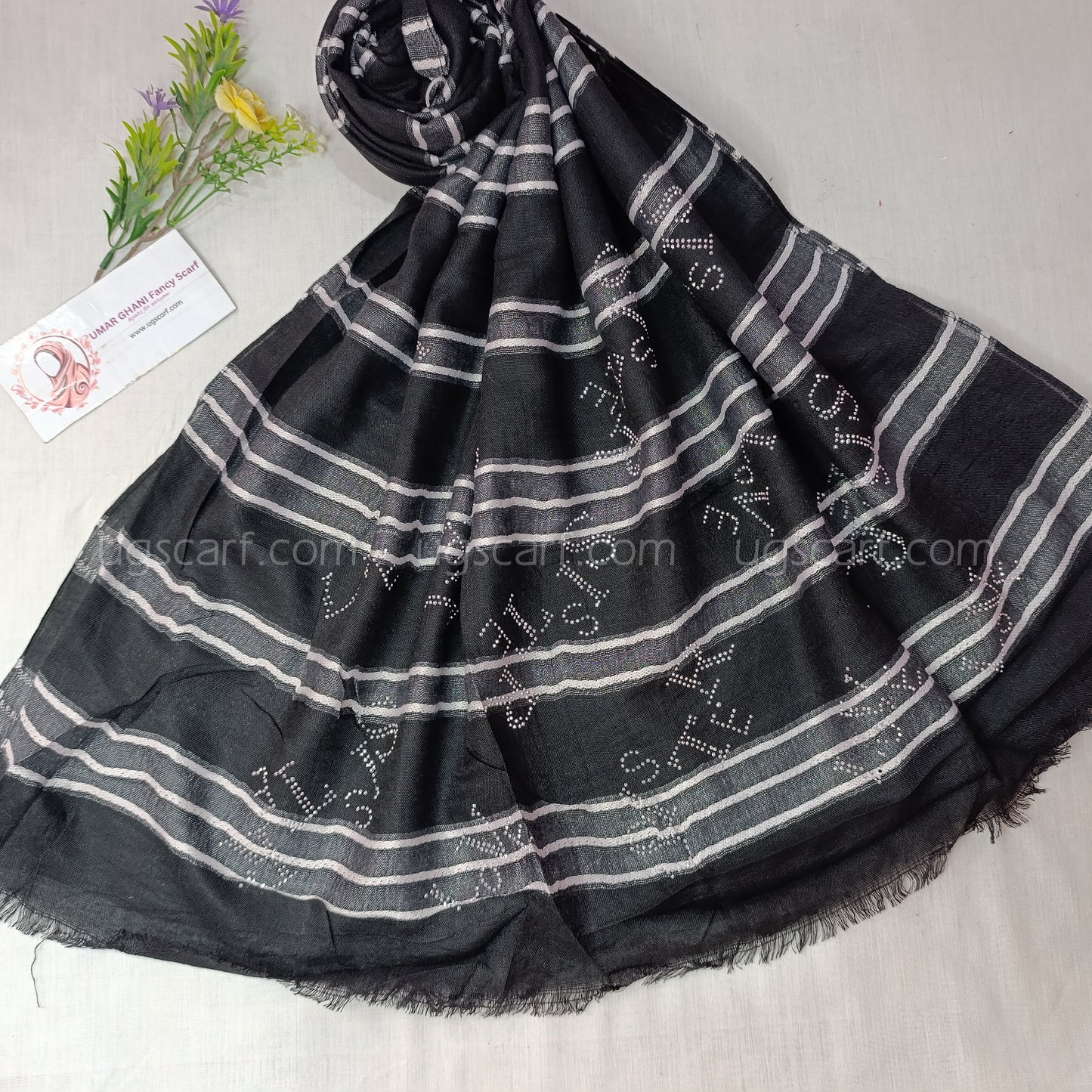 Soft Textured Cotton Stole with Subtle Rhinestone Details