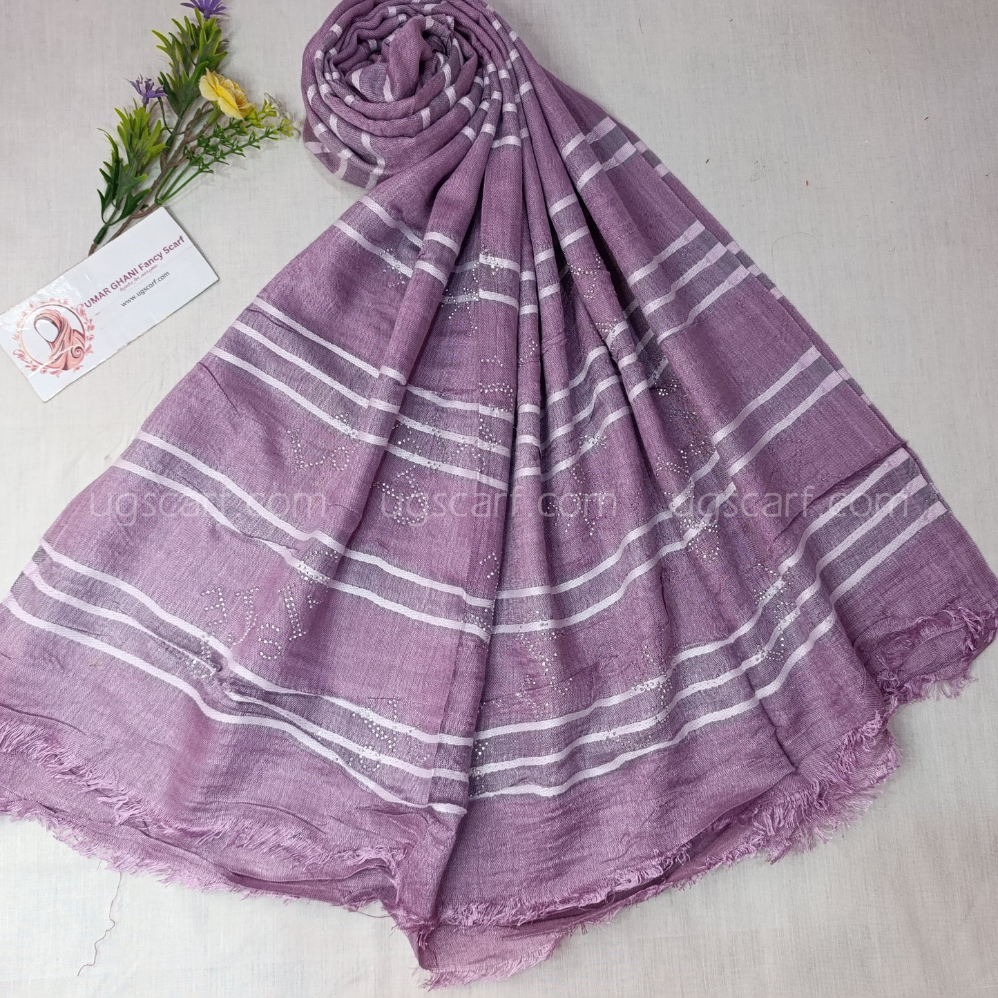Soft Textured Cotton Stole with Subtle Rhinestone Details