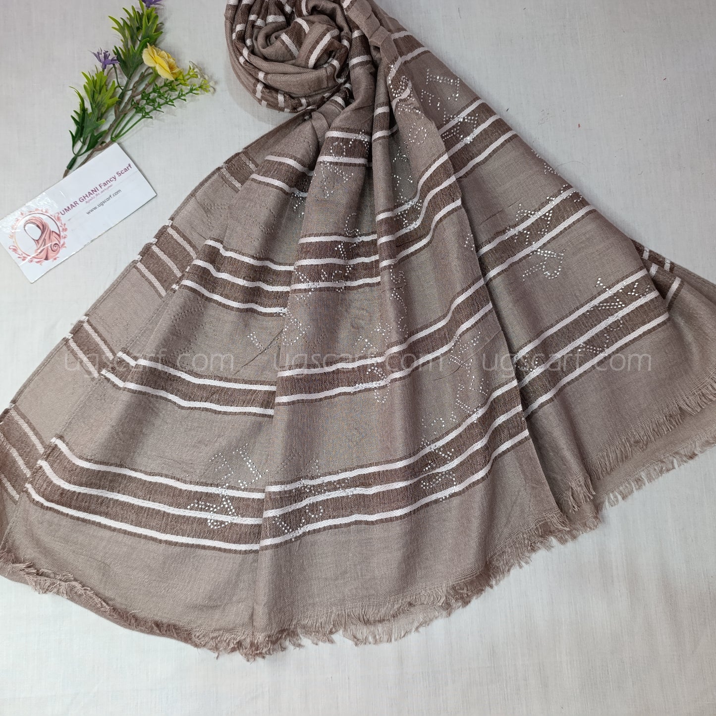Soft Textured Cotton Stole with Subtle Rhinestone Details
