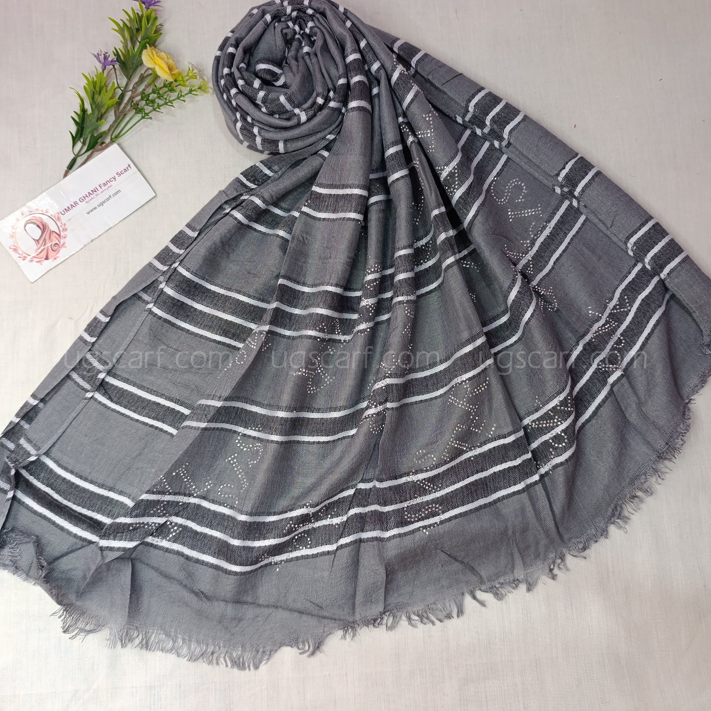 Soft Textured Cotton Stole with Subtle Rhinestone Details