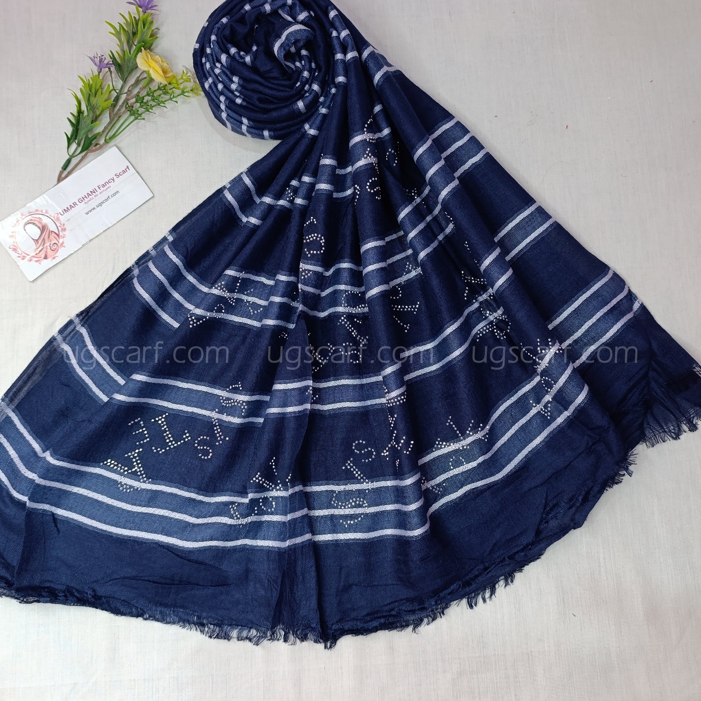 Soft Textured Cotton Stole with Subtle Rhinestone Details