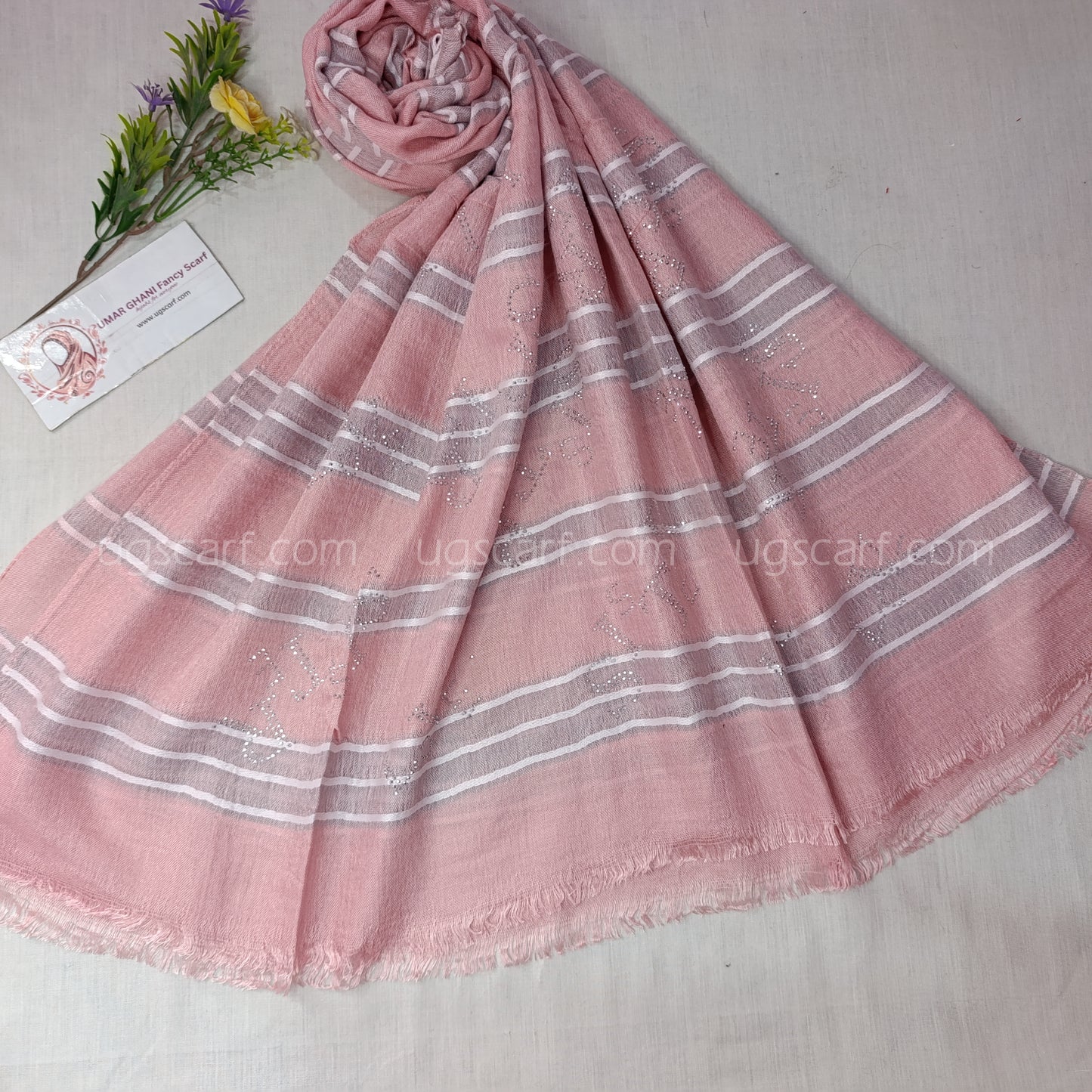 Soft Textured Cotton Stole with Subtle Rhinestone Details