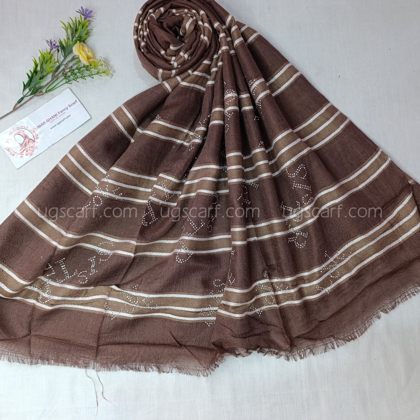Soft Textured Cotton Stole with Subtle Rhinestone Details