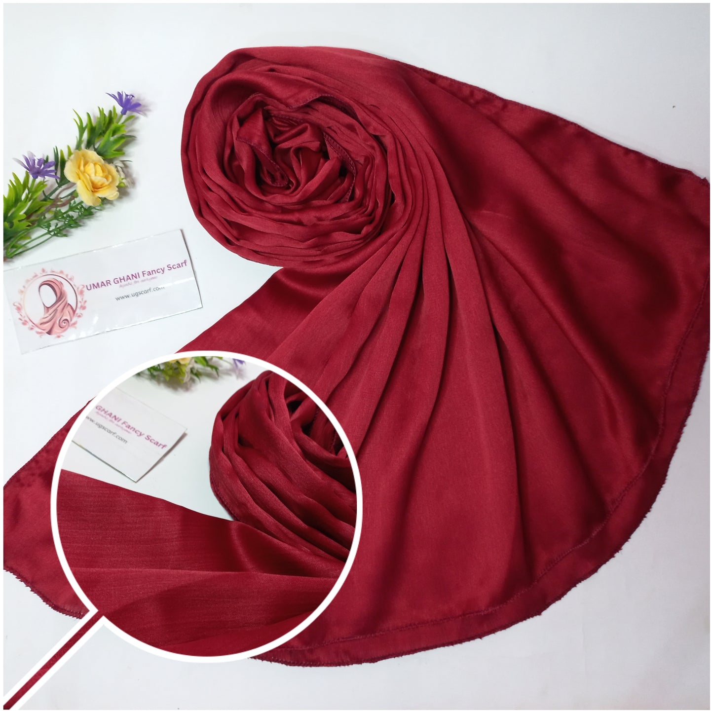 Plain Crinkle Silk/Satin Silk Maroon Hijab Scarf