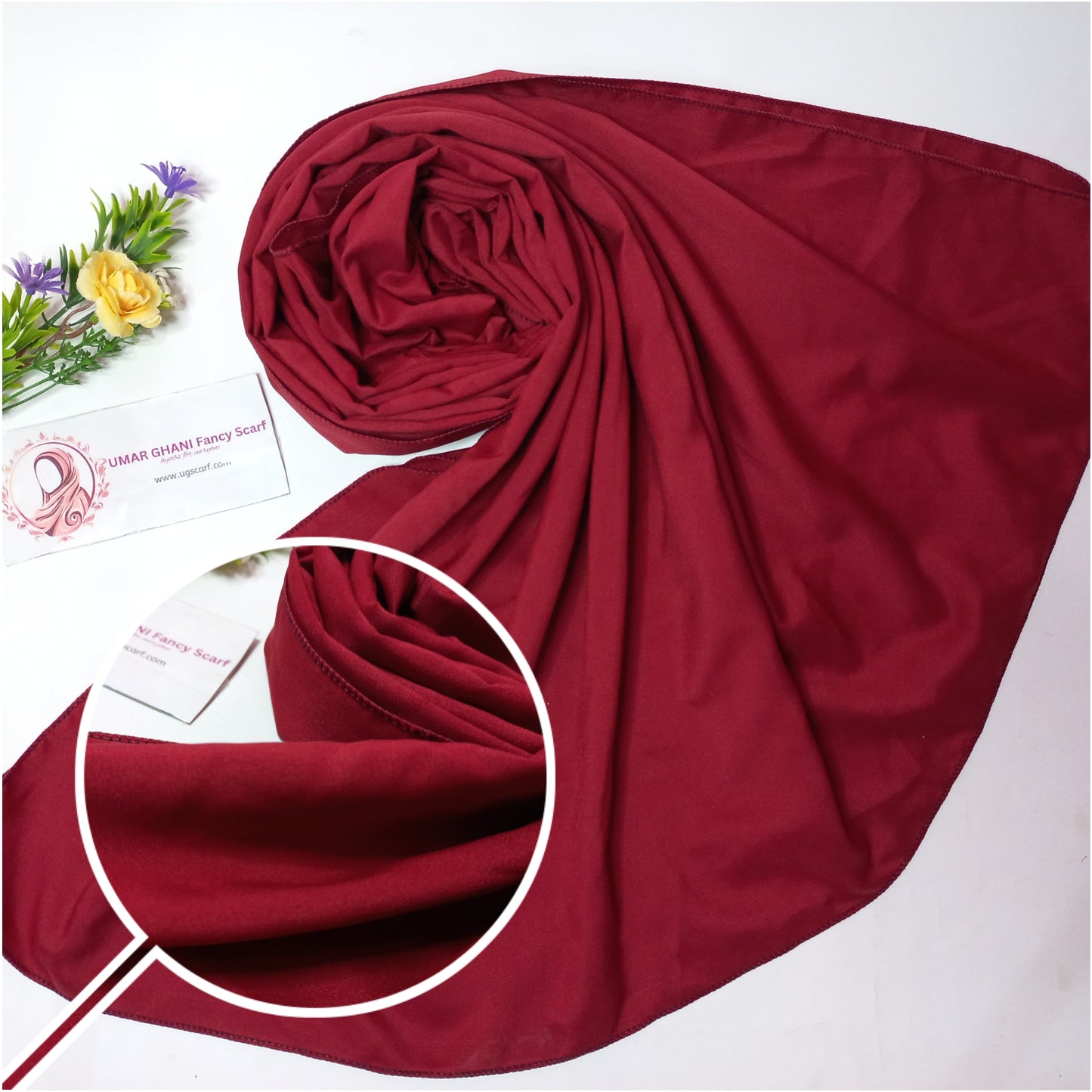 Plain Crinkle Silk/Satin Silk Maroon Hijab Scarf