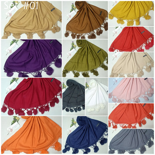 Imported Plain Cashmere Ball Pashmina  Hijab Scarf