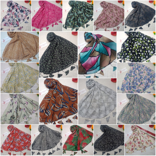 Premium Printed Georgette Heart Tussles Hijab Scarf
