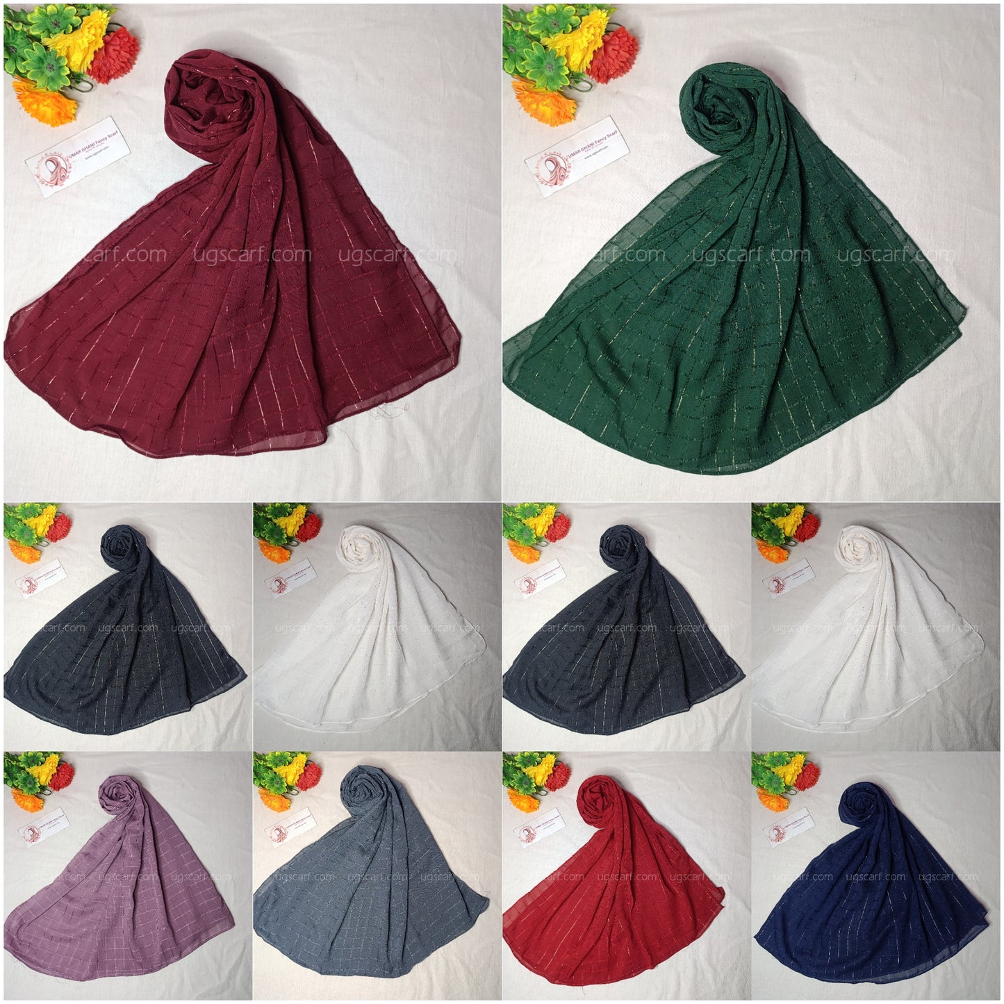 Chiffon Georgette Shiny Fancy Check Hijab Scarf