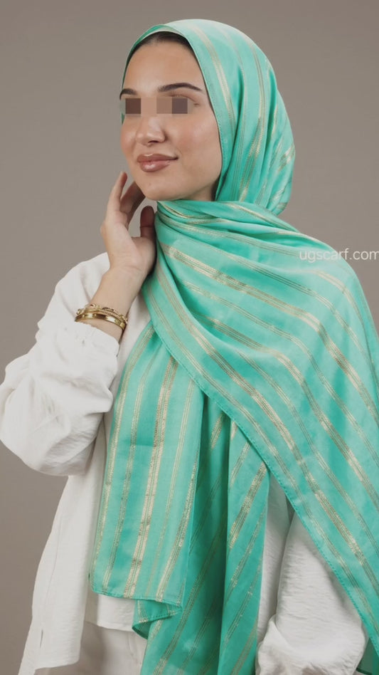 Premium Gold Striped Silk Scarf / Stole – Elegant Shiny Finish