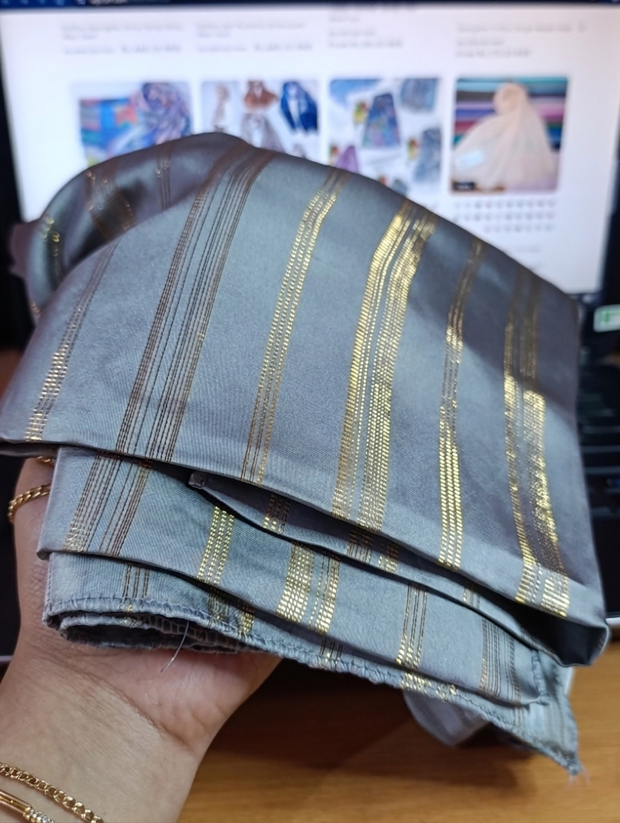 Premium Gold Striped Silk Scarf / Stole – Elegant Shiny Finish